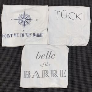 Lot of 3 Emi Jay OSFM Muscle Tanks Workout Barre Top OneSize Tuck White Graphic